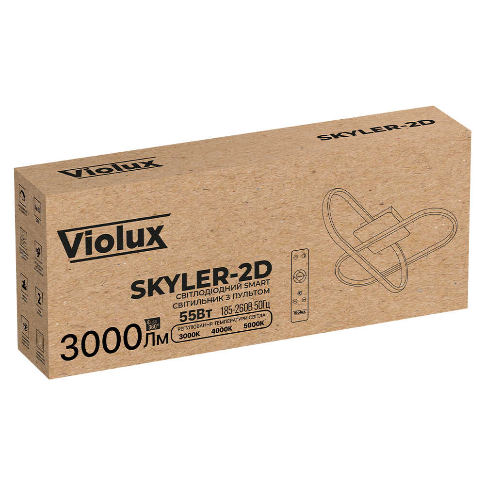 Світильник LED smart SKYLER-2D +пульт 55W 3000-5000K IP20 чорний Violux ( 220895 )
